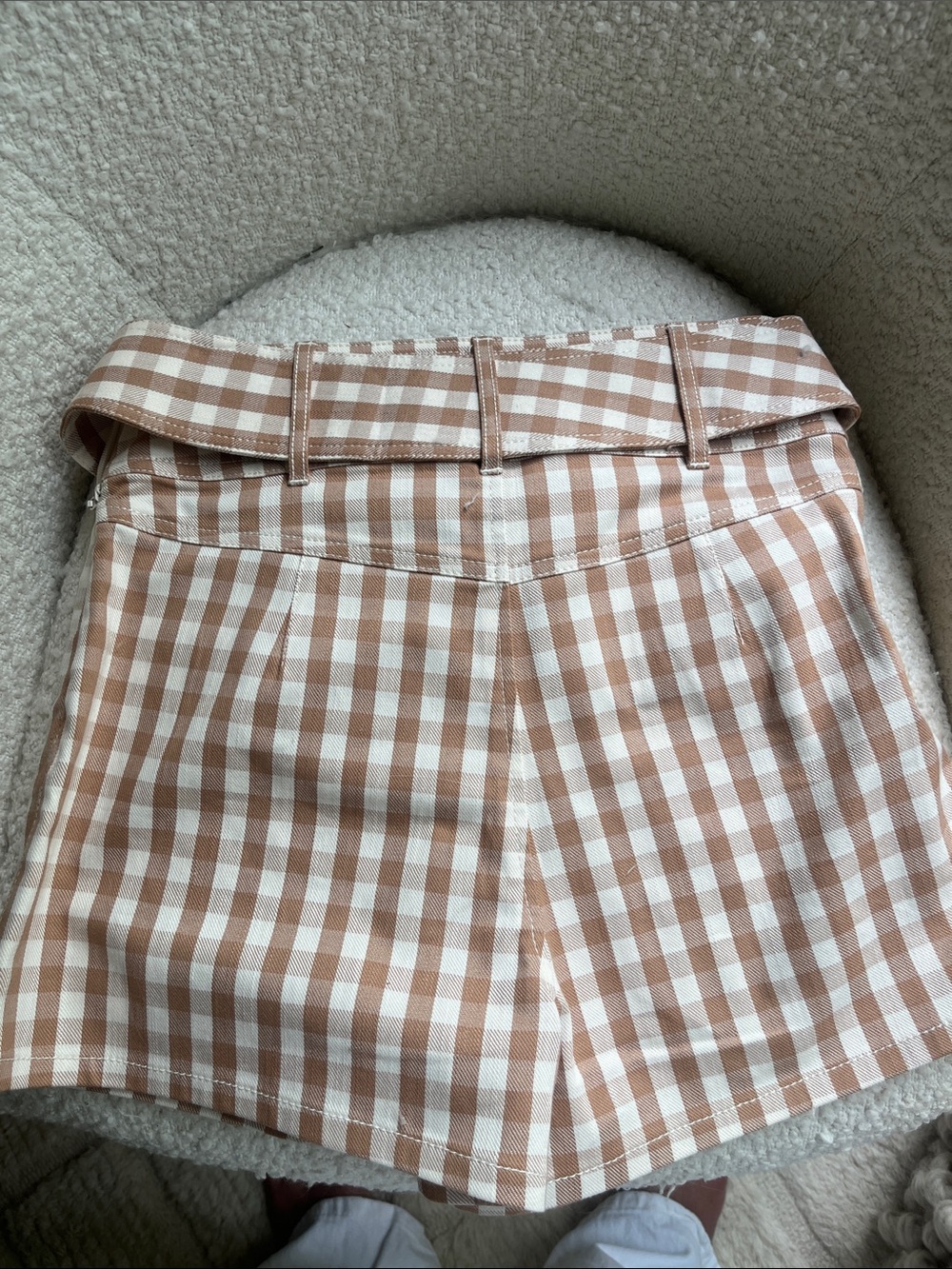 cinq a sept Beige and White Gingham High-Waist Shorts with Belt - Picture 2 of 3